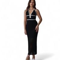 Vestido Hilo Tacto Algodon Malla Falda 127G Bra-33 Color Negro