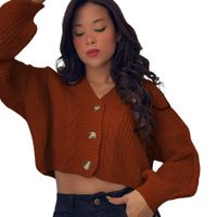 Chompa Mujer Hilo Trensa 359G-23 Color Caramelo