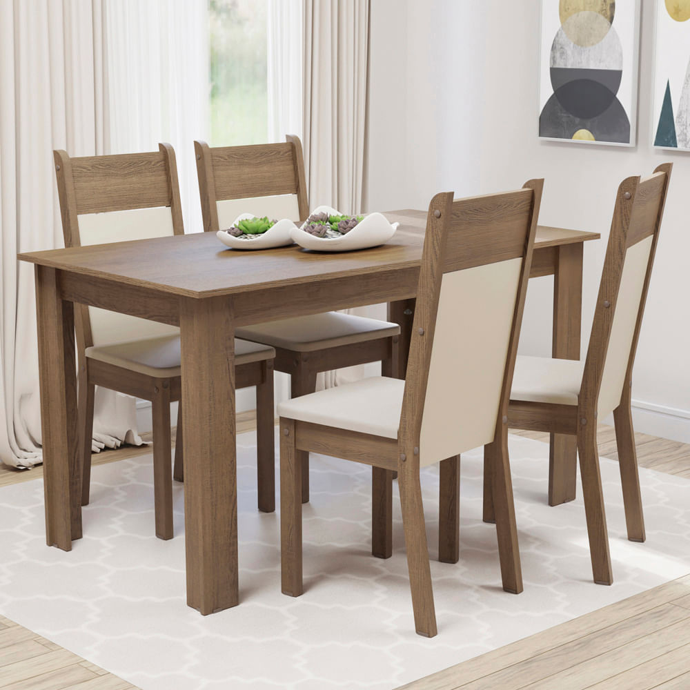 Juego de Comedor Ellen con 4 Sillas Marrón/Beige