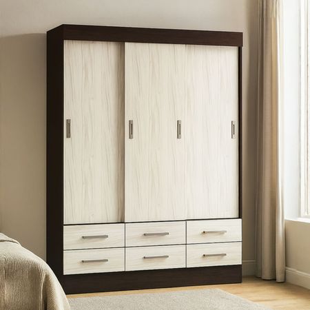 Ropero Montreal 3 puertas - 6 cajones Tabaco/Nevada Texturizado