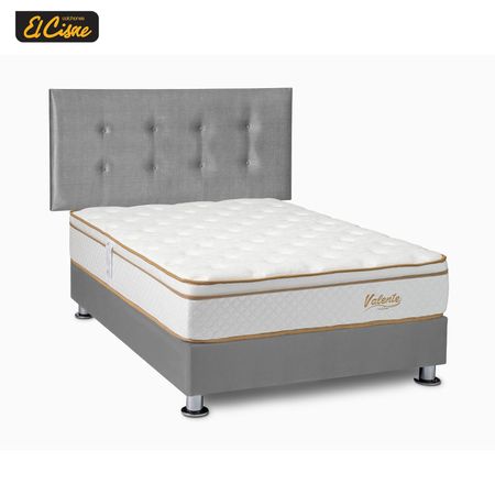 Dormitorio Valente 2 Plazas + 2 Almohadas Viscoelastic + 1 Protector Gris