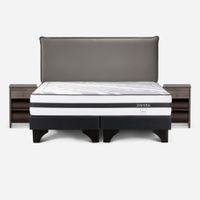 Dormitorio Europeo Driven King + Respaldo Maurice Gris + 2 Veladores Ferrara Gris