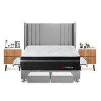 Dormitorio Platinium Con 4 Cajones Queen + Velador Milan + Respaldo Plata