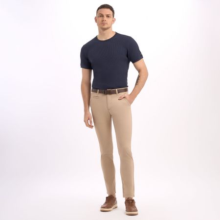 Pantalón Con Correa Slim Fit Beige Malabar Hombre Talla 34