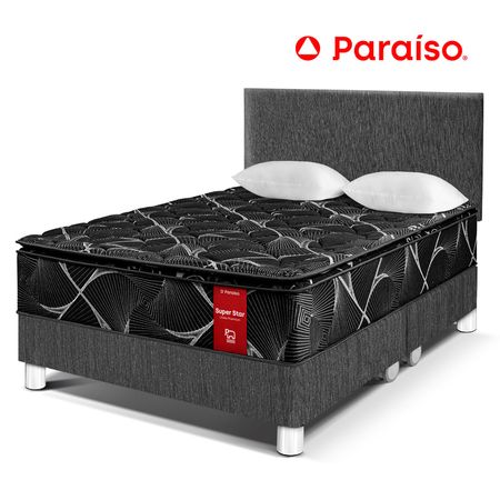 Dormitorio Super Star Negro Queen + Respaldo Charcoal
