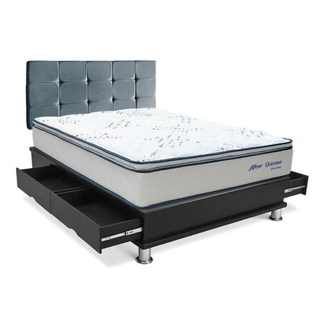 Dormitorio Cuadros New Ozono King + Almohadas + Protector Gris