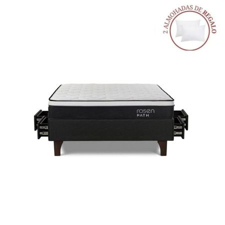 Cama con Cajones Path 2 Plazas Grafito + 2 Almohadas Cama con Cajones Path 2 Plazas Grafito