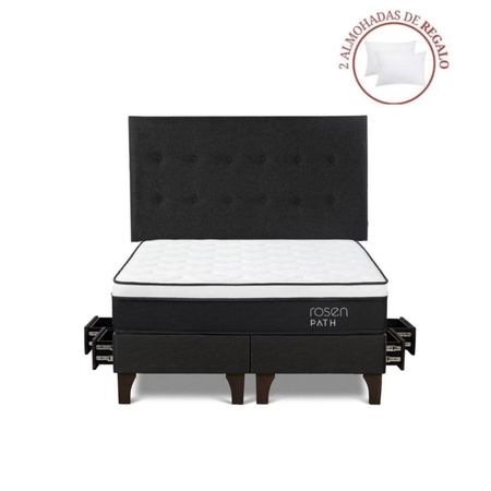 Dormitorio con Cajones Path King + Respaldo West Grafito + 2 Almohadas Dormitorio con Cajones Path King + Respaldo West Grafito