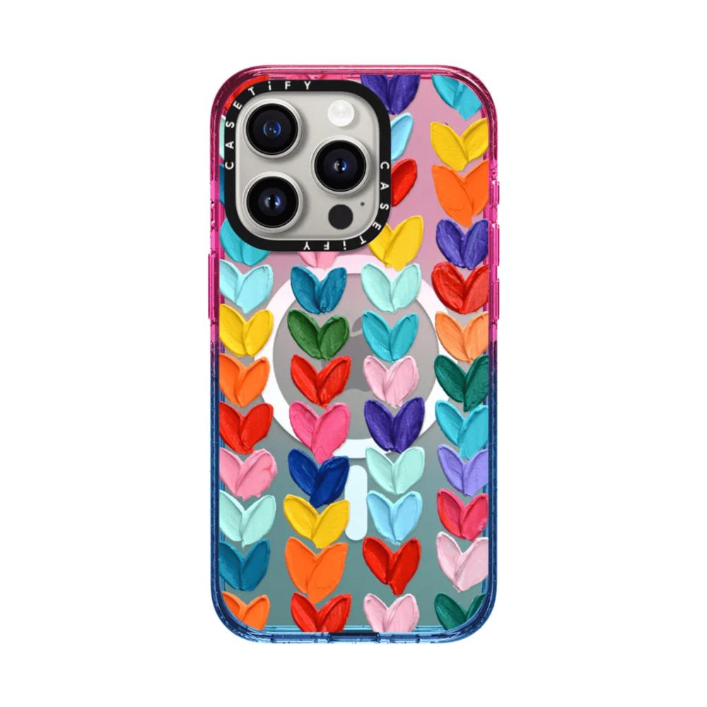Case Casetify Clear Polka Daub Hearts con Magsafe para Iphone 15 Pro Max