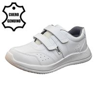 Zapatilla Escolar Bruno Kids Unisex Cuero Blanco con Velcro