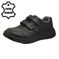 Zapatilla Escolar Bruno Kids Unisex de Cuero Negro con Velcro