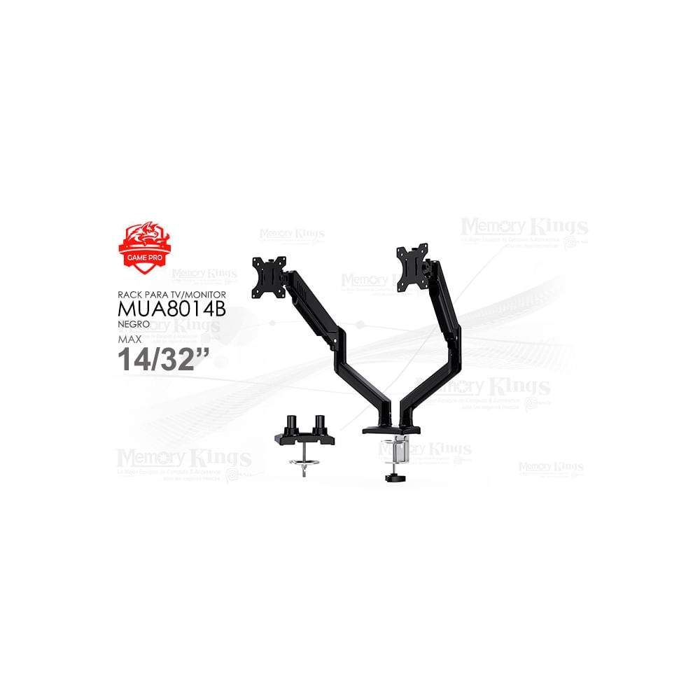 Soporte de Monitor Doble GAME PRO MUA8014B para Pantallas de 14"" a 32"" - Color Negro, Ajustable y E