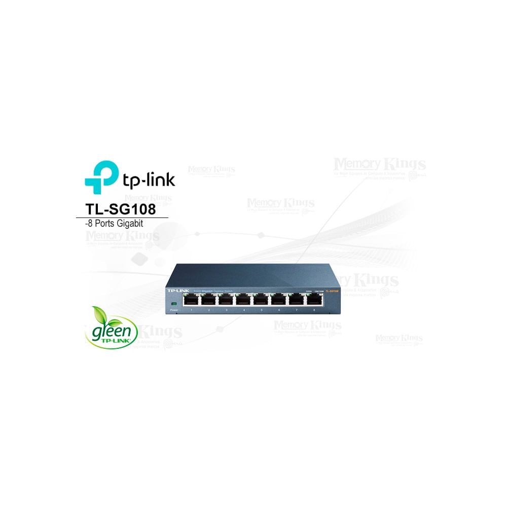 Conmutador TP-Link TL-SG108 de 8 puertos Gigabit, metal, ideal para redes rápidas y duraderas