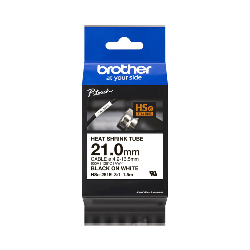 Cinta Termorretráctil Brother HSe-251E 17.7mm x 1.5m Negra sobre Blanca para Etiquetado