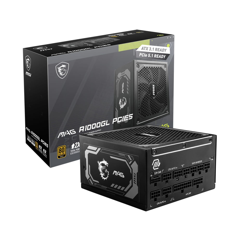 Fuente de Alimentación MSI MAG A1000GL ATX, 1000W, Eficiencia 80 PLUS Gold, Ideal para Gaming PC