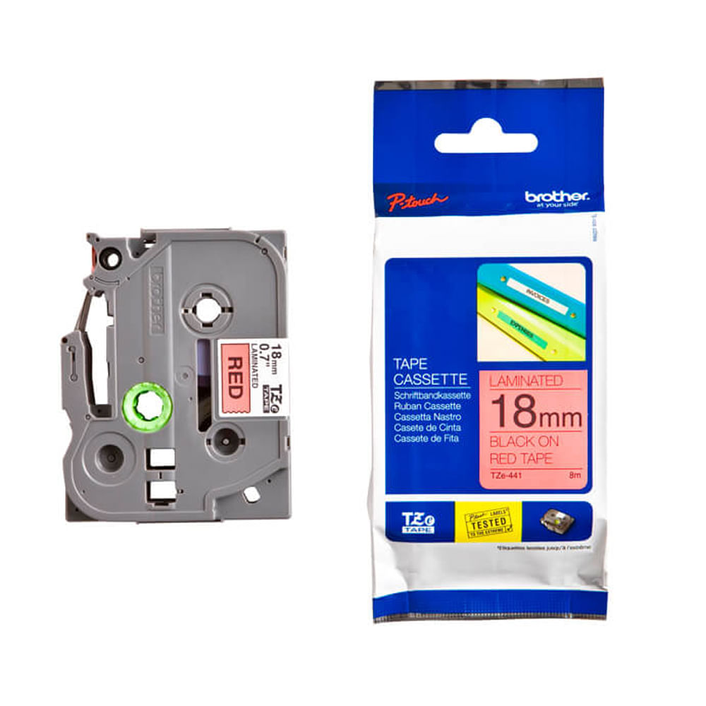 Cinta Brother P-touch TZe-441 Laminada Rojo 18mm x 8m - Etiquetas duraderas para impresión fácil