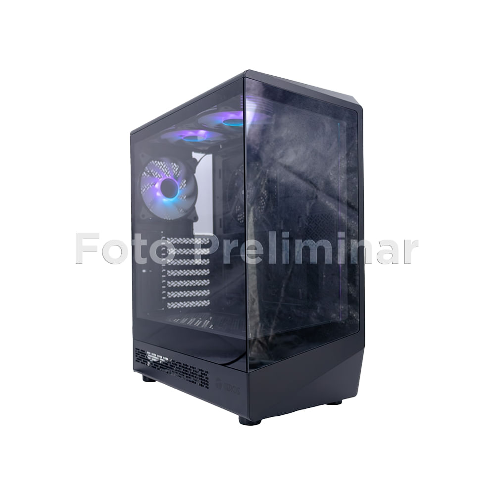 Case gamer TEROS TE-1321G Mid Tower, ventilador ARGB, USB 3.0/2.0, color negro