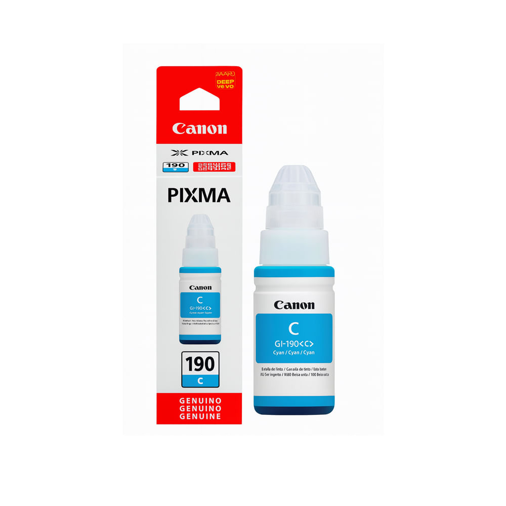 Tinta Canon GI-190C Cian de Alta Capacidad para Impresoras, Ideal para Documentos Coloridos