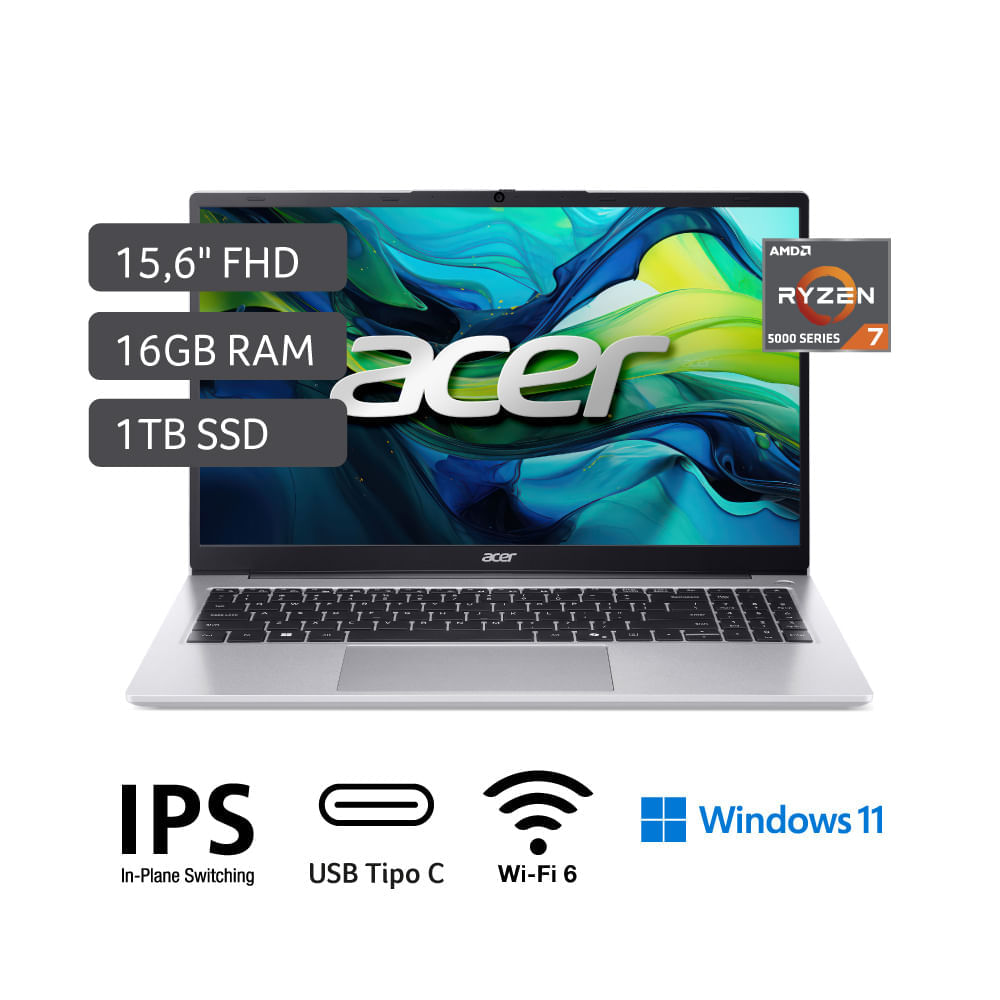 Laptop Acer Aspire lite AMD Ryzen™ 7 5700U 16GB RAM 1TB SSD 15.6""
