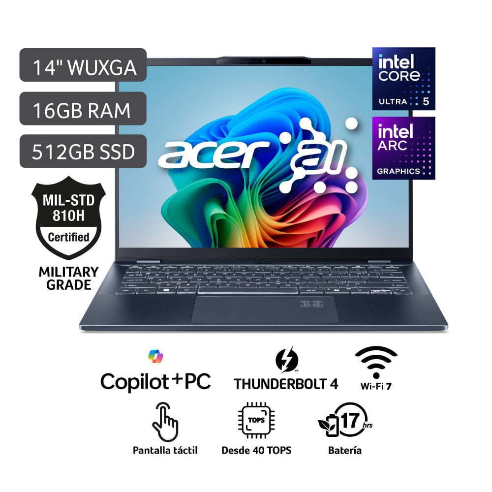 Laptop AI Acer Swift Intel® Core™ Ultra 5 processor 226V 16GB RAM 512GB SSD 14"" SF14-51T-52X1