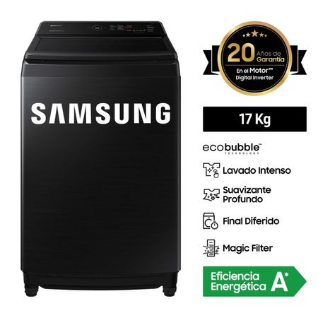 Lavadora Samsung Digital Inverter WA17CG6441BVPE Ecobubble 17 Kg Negro Caviar