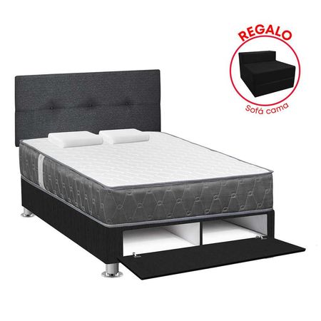 Dormitorio Sabanera Acqua 2 Plazas + Sofá Cama Charcoal