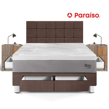 Dormitorio Balanzze Cajones King Cabecera Blocks + 2 Veladores Han Chocolate