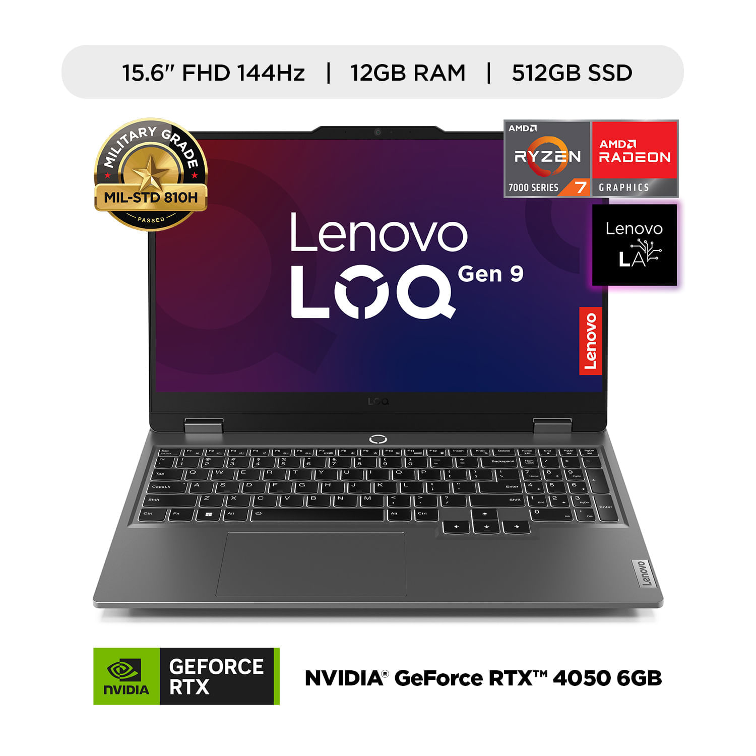 Laptop IA Lenovo LOQ AMD Ryzen 7 7435HSS 12GB RAM 512GB SSD RTX 4050 6GB 15.6"" FHD 144Hz