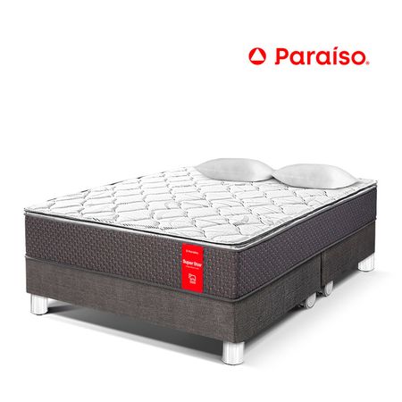 Cama Paraíso Super Star Queen Acero + 2 almohadas + protector