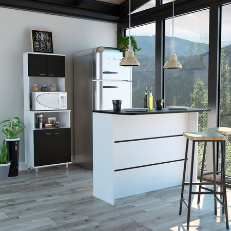 Combo Kitchen 16 Mueble Microondas + Barra De Cocina - Blanco