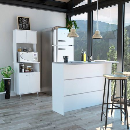 Combo Kitchen 15 Mueble Microondas + Barra De Cocina - Blanco