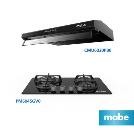 Combo mabe Campana 60cm CMU6020PB0 + Encimera a gas 60cm PM6045GV0