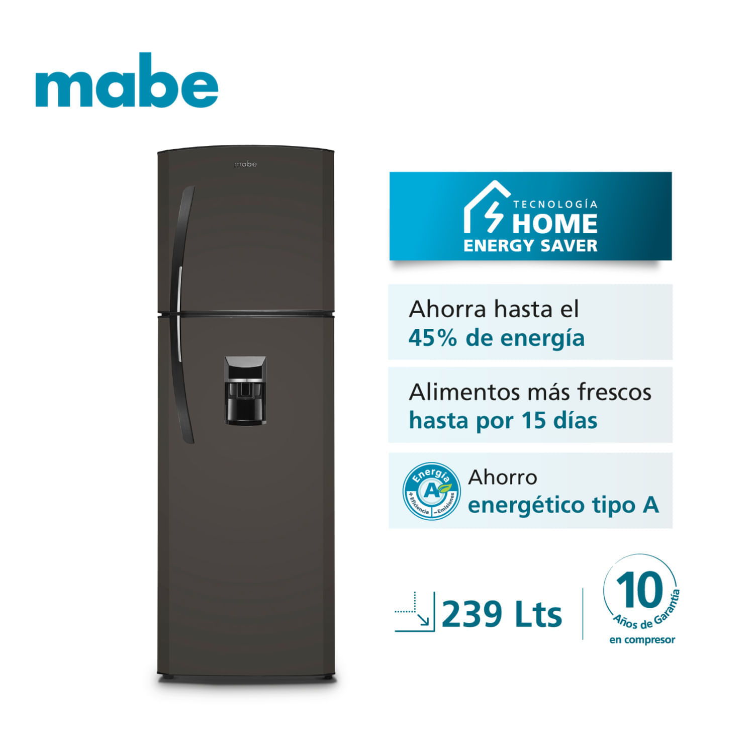Refrigeradora Mabe Top Freezer RMA255FYPG 239L Grafito