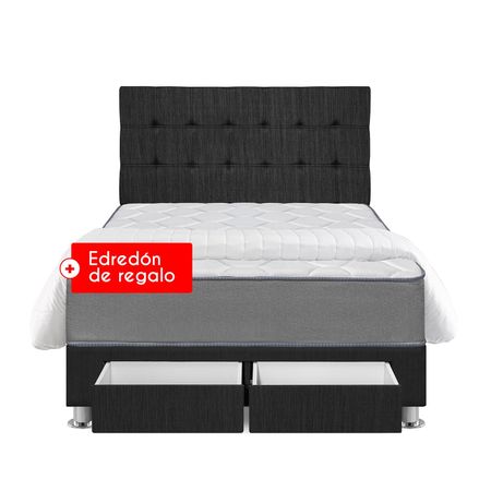 Juego de Dormitorio Forli Polaris con Cajones 2 Plazas + Almohadas + Edredón
