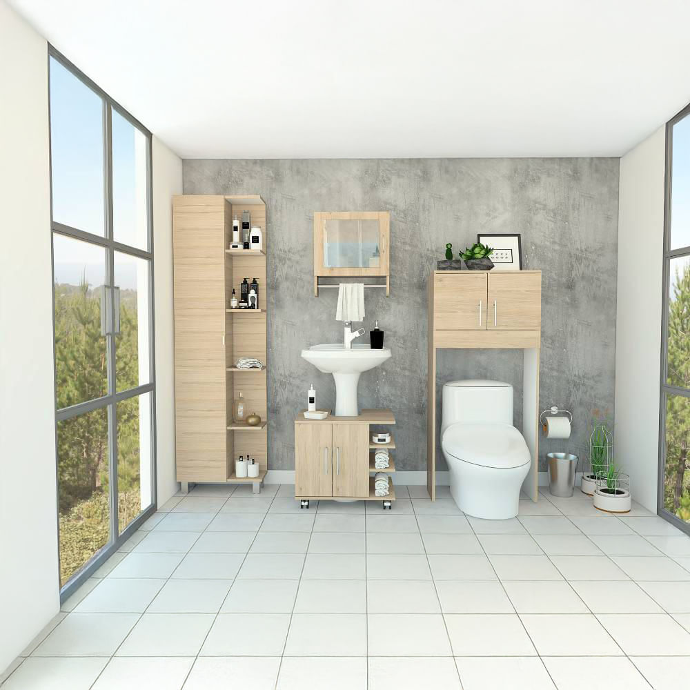 Botiquin + Optimizador Lavamanos + Baño + Mueble Bath300 -  Rovere / Blanco