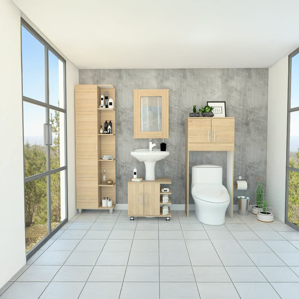 Espejo + Optimizador Lavamanos + Baño + Mueble Bath300 -  Rovere / Blanco