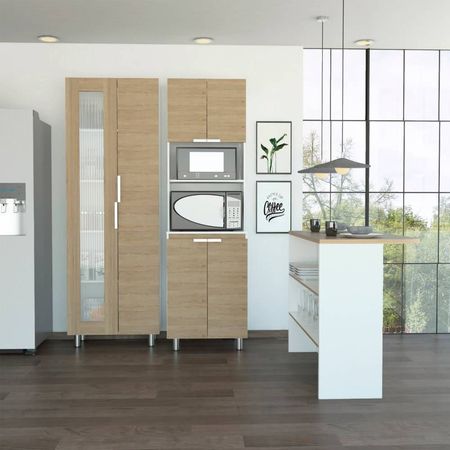 Combo 11 Fendi Muebles Alacena + Microondas + Barra Auxiliar - Rovere / Blanco