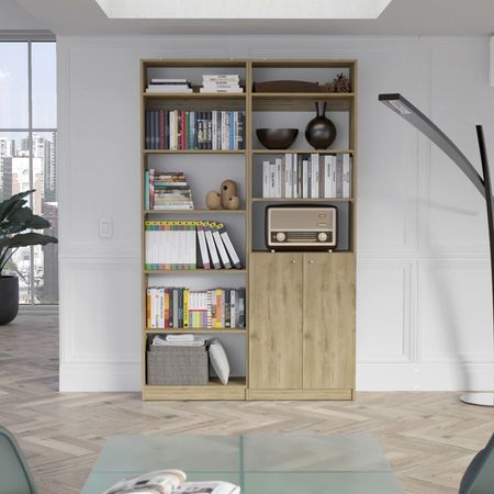 Combo Home Estante 2 Puertas + Estante 5 Repisas + 2 Complementos - Macadamia