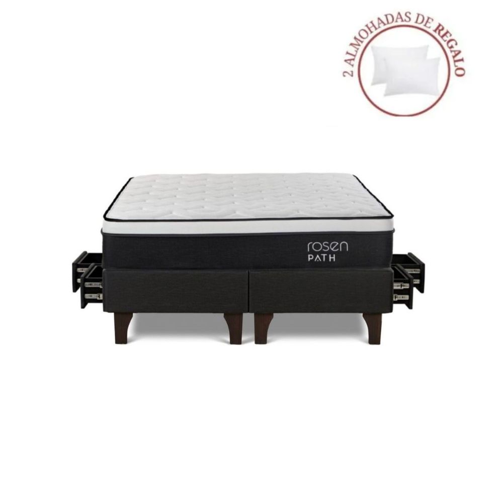 Cama con Cajones Path King Grafito + 2 Almohadas
