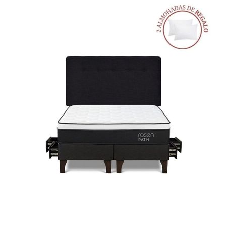 Dormitorio con Cajones Path Queen + Respaldo Bennet Grafito + 2 Almohadas Dormitorio con Cajones Path Queen + Respaldo Bennet Grafito