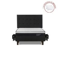 Dormitorio con Cajones Path 2 Plazas + Respaldo West Grafito + 2 Almohadas