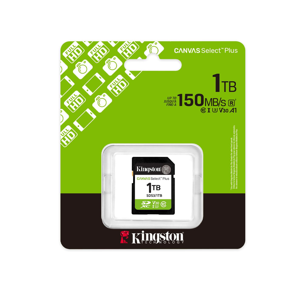 Tarjeta de Memoria Kingston SD 1TB Canvas Select Plus – Almacenamiento Rápido y Confiable