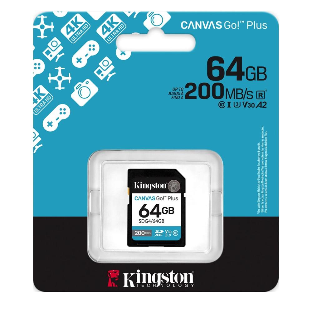 Tarjeta microSDXC Kingston Canvas Go Plus - 64GB - Class 10/UHS-I (U3) - V30 - 200MB/s