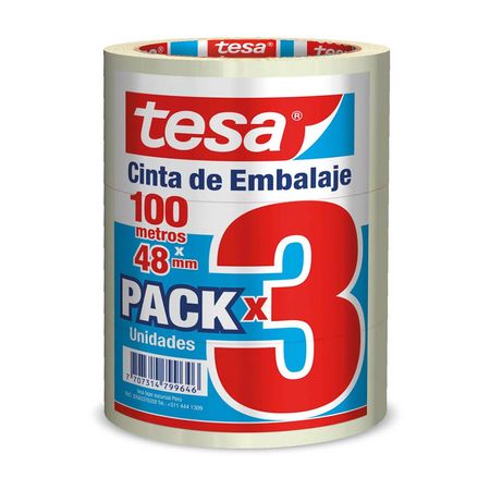 Pack 3 cintas de embalaje 48mmx100m Transparente Tesa