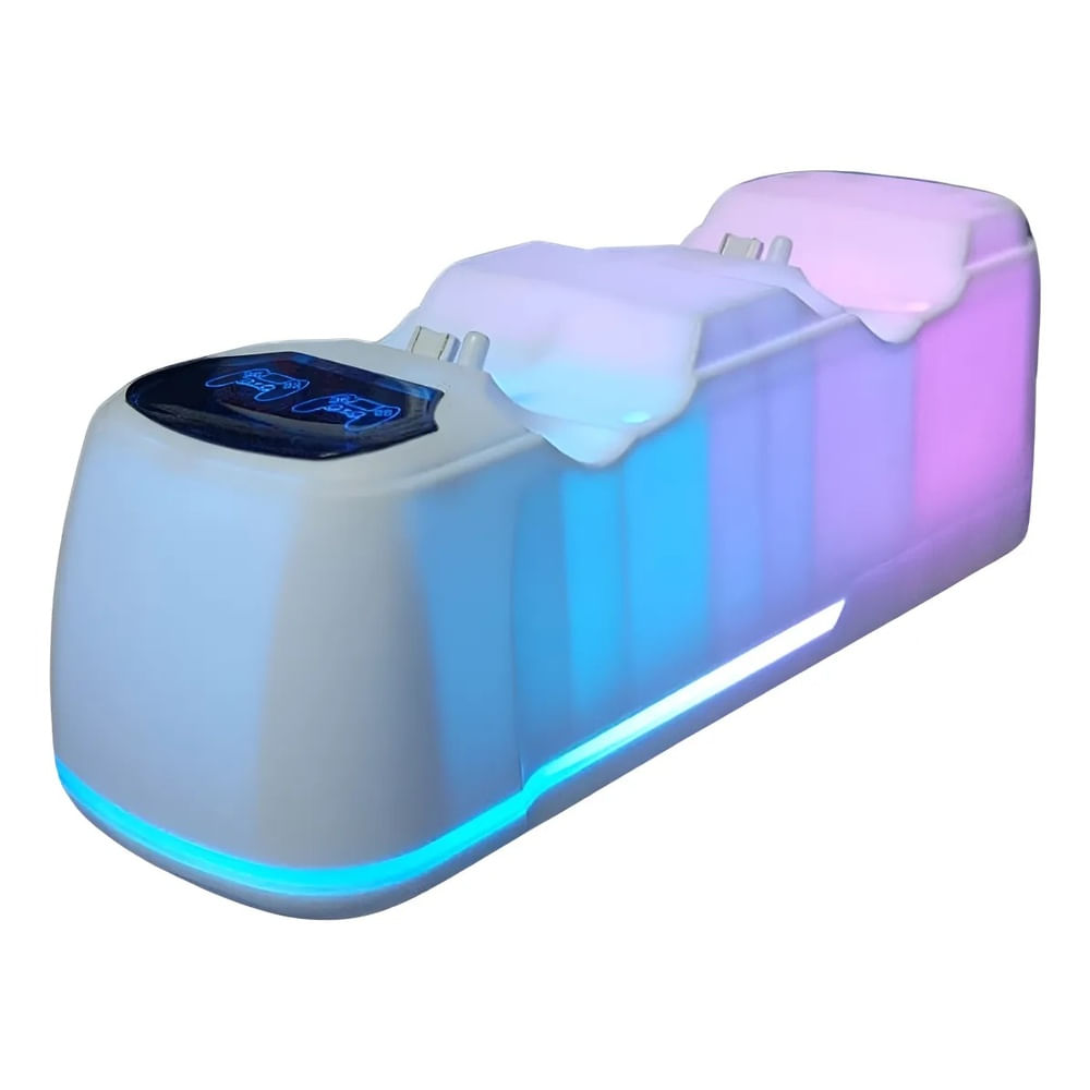 Cargador Dual Base para Mandos Ps4 Color Blanco con RGB