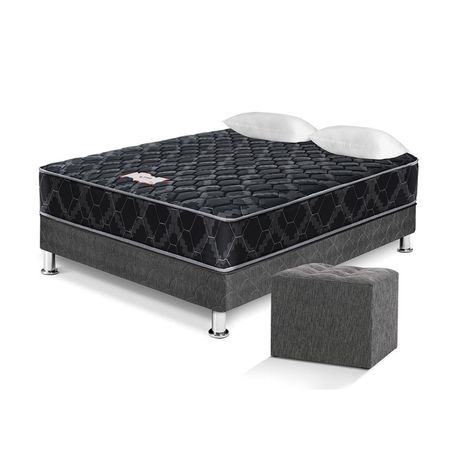 Combo Cama Paraiso Consul Black 2 plazas Charcoal + Puff