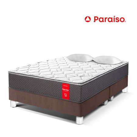 Cama Paraíso Super Star Queen Chocolate + 2 almohadas + protector