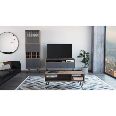 Rack Tv55 + Bar Alto + Mesa Centro Vassel - Miel / Plomo