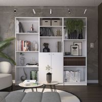 Combo Home Estante 4 Repisas + Estante 2 Puertas + Estante 5 Rep - Blanco
