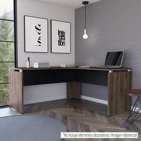 Escritorio L-160 Home Office - Negro Soft / Coñac